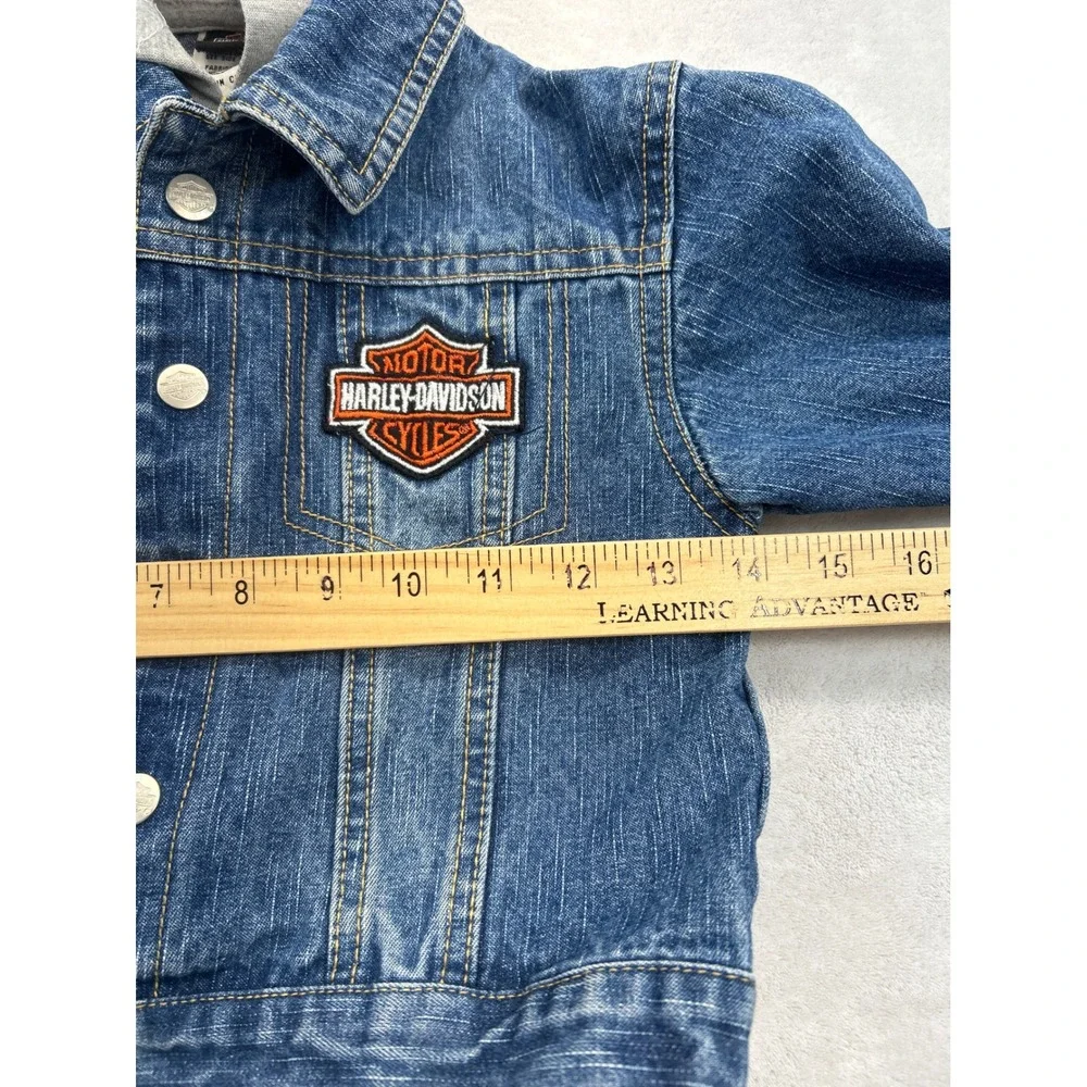 Harley-Davidson Denim Jacket Kids 2T Blue Layered Hoodie Embroidered Biker‎ Logo